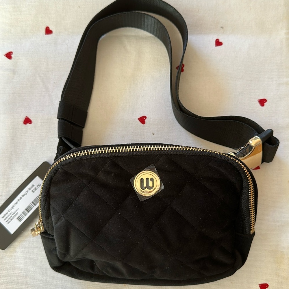 New with tags black velvet crossbody belt bag